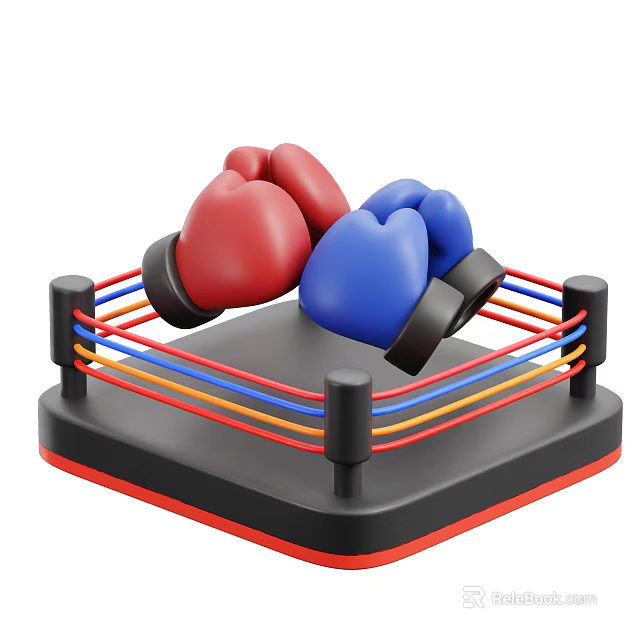 Decorative Ornament Set With Boxing Ring And Red Blue Gloves 3d model 