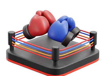 Decorative Ornament Set With Boxing Ring And Red Blue Gloves 3d model