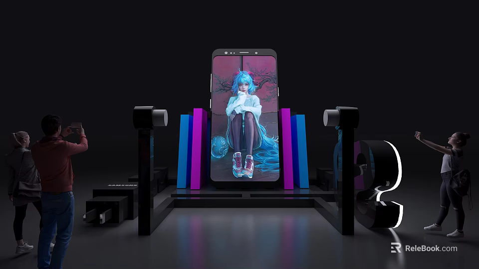 Smartphone Display Featuring Anime Character On Screen With Colorful Stand And Lighting 3d model 