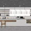 Modern Minimalist Restaurant Interior With Gray Bar Counter White Menu Boards And Display Case