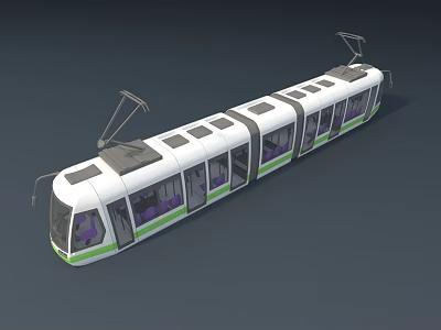 Modern Electric Tram With Multiple Carriages White Body And Roof Pantographs 3d model