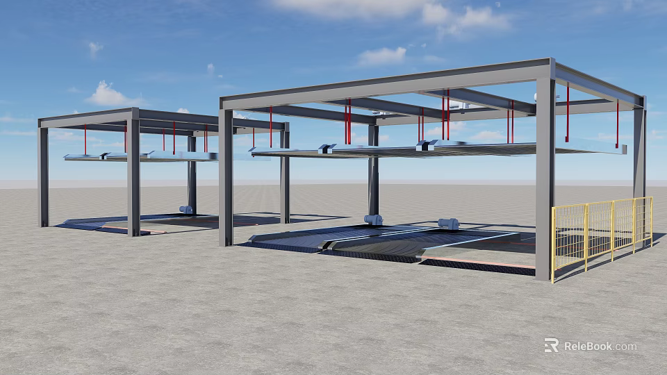Modern Multi Level Car Parking Structure With Metal Frame And Lifting System 3d model