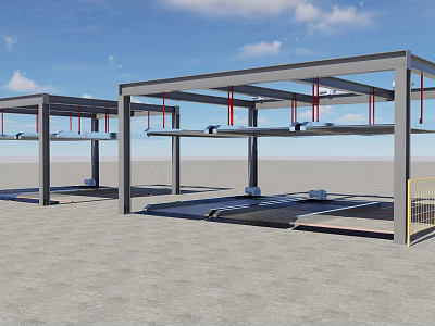 Modern Multi Level Car Parking Structure With Metal Frame And Lifting System 3d model
