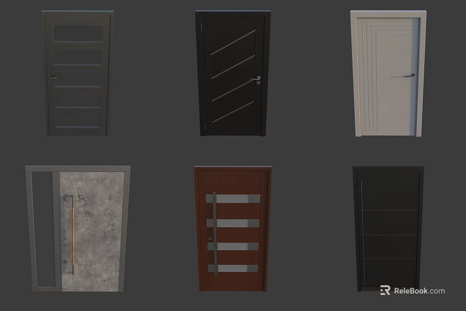 Various Design Hinged Doors With Glass Panels And Different Color Options For Home Interior 3d model 