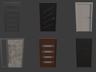 Various Design Hinged Doors With Glass Panels And Different Color Options For Home Interior 3d model