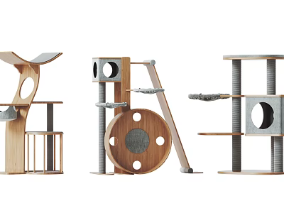 Modern Wooden Cat Tree with Multiple Levels and Scratching Posts for Pets 3d model