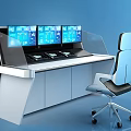 Modern Office Desk With Multiple Monitors And Ergonomic Chair Setup 3d model