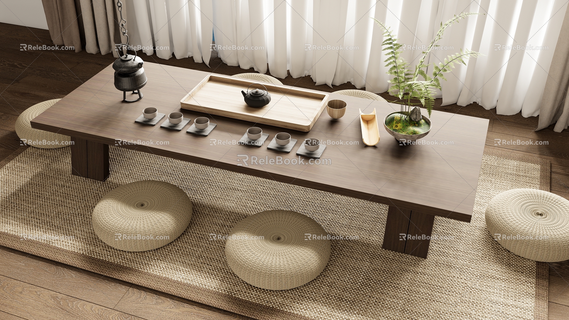 New Chinese Zen Tea Table and Chair Combination 3d model