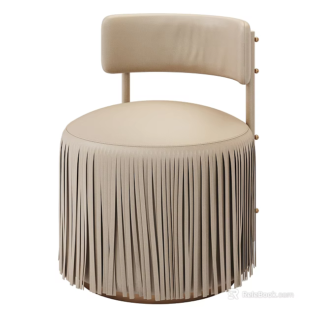 Beige Leather Single Chair with Fringe Decoration and Metal Rivets 3d model 