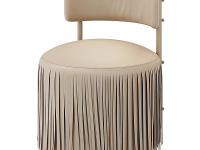 Beige Leather Single Chair with Fringe Decoration and Metal Rivets 3d model
