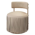 Beige Leather Single Chair with Fringe Decoration and Metal Rivets