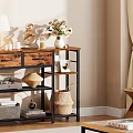 Modern Home Storage Shelf With Wooden Top Metal Frame Decorative Items And Books