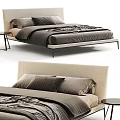 Modern Minimalist Double Bed With Upholstered Headboard Neutral Linen Bedding And Bedside Tables