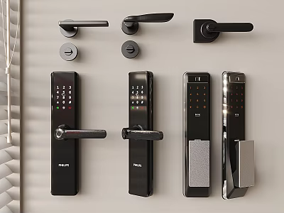 Modern Black Door Handles With Smart Lock Digital Keypad And Traditional Styles 3d model