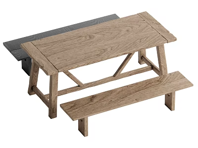 Rustic Wooden Table and Bench Set with X Shaped Legs for Outdoor Dining Use 3d model