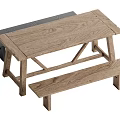 Rustic Wooden Table and Bench Set with X Shaped Legs for Outdoor Dining Use