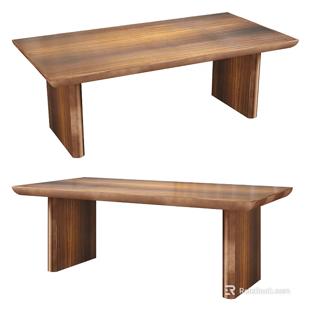 Minimalist Solid Wood Dining Table With Rectangle Top And Sturdy Supportive Legs 3d model 
