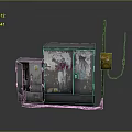 Aged Electrical Equipment with Metal Cabinets Graffiti Yellow Device and Cables