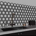 Modern Floor Design With Hexagonal Tiles In Black White Geometric Patterns 3d model