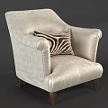 Elegant Silver Leather Single Sofa With Stylish Zebra Print Decorative Pillow