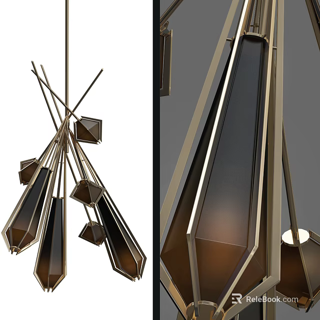 Modern Decorative Geometric Chandelier With Metal Frame And Dark Glass Elements 3d model 