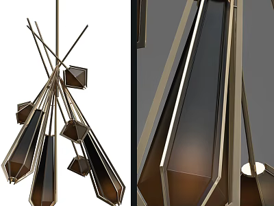Modern Decorative Geometric Chandelier With Metal Frame And Dark Glass Elements 3d model