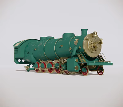 Vintage Green Steam Train Featuring Red Wheels And Brass Parts 3d model