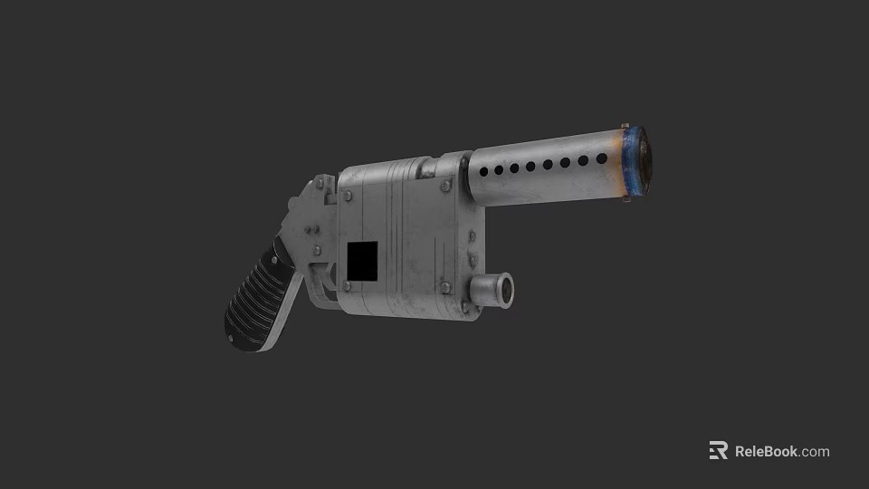 Modern Mechanical Metal Pistol With Multiple Holes And Black Grip Structure 3d model 