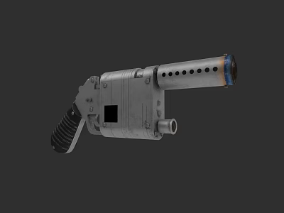 Modern Mechanical Metal Pistol With Multiple Holes And Black Grip Structure 3d model