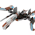 Futuristic Sci Fi Spaceship With White Orange Blue Design And Mechanical Wings
