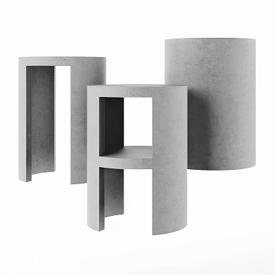 Modern Minimalist Concrete Side Tables With Geometric Shapes And Open Shelf Design 3d model