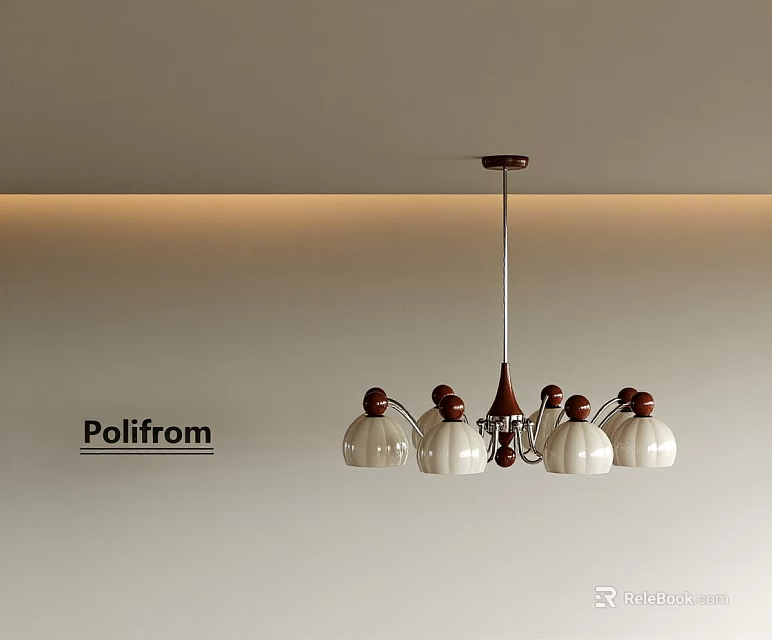 Poliform Modern Chandelier With White Shades Brown Wooden Tops And Metal Frame 3d model 