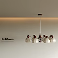 Poliform Modern Chandelier With White Shades Brown Wooden Tops And Metal Frame