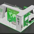 Modern Green And White Exhibition Reception Desk With Company Logo And Display Area