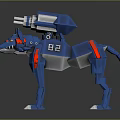 Futuristic Blue Mechanical Wolf Robot With Back Cannon And Red Accents