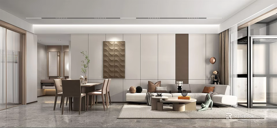 Modern Open Concept Living And Dining Area Design 3d model 