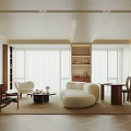 Modern Living Room Interior With Curved Sofa Armchair Coffee Table And Bookshelf