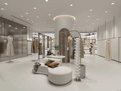 Modern Clothing Store Interior With Display Racks And Hanging Clothes 3d model