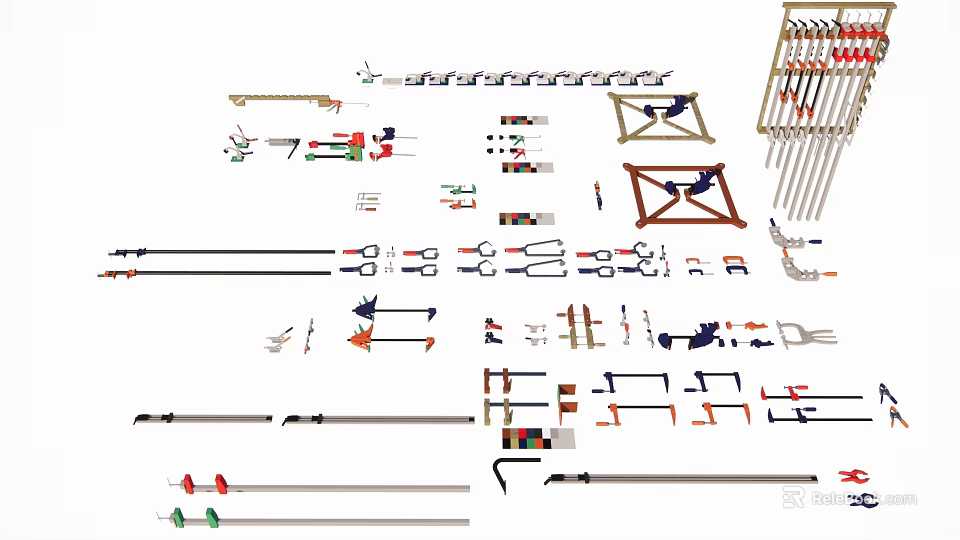 Assorted Hardware Tools Collection With Wrenches Pliers Screwdrivers And Brackets 3d model