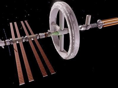 Orbiting Space Station Featuring Circular Ring Structure And Solar Panels Array 3d model