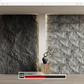 Modern Decorative Textured Background Wall With Dark Light Pattern And Wooden Base Vase