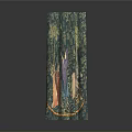 Colorful Curtain With Natural Landscape Trees And Two Figures Pattern