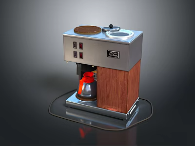 Retro Electric Coffee Maker With Stainless Steel Body And Wooden Panel Design 3d model