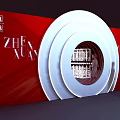 Photo Check In Spot With Red Background White Concentric Circles Black Logo And Female Model