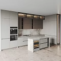 Modern Open Kitchen Interior With Marble Countertop Island Cabinets Appliances And Lighting
