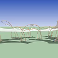Outdoor Chair Under White Canopy with Metal Frame on Blue Sky Green Lawn