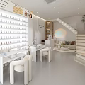Elegant Modern Beauty Hair Salon Interior With Nail Styling Stations And White Chairs