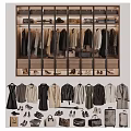 Modern Closet Interior With Hanging Clothes Shoes Bags And Storage Shelves