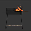Portable Outdoor Grill With Wheels And Wooden Shelves For Cooking Food With Flame