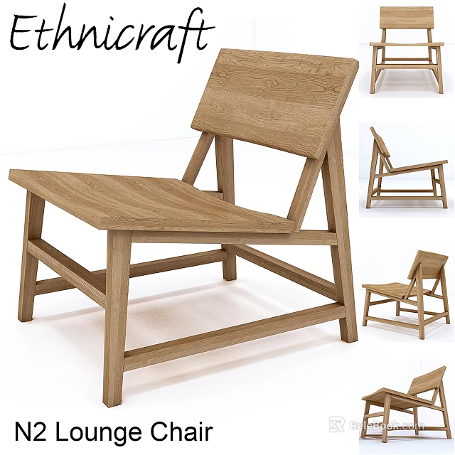 Natural Wood Single Chair With Simple Design And Sturdy Wooden Structure 3d model 